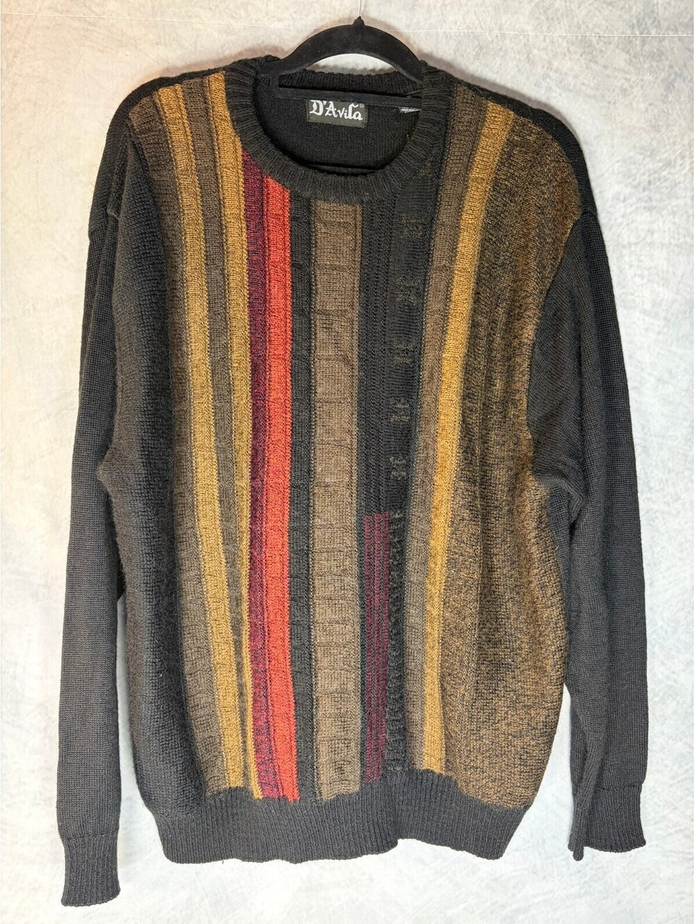 Vintage D'Avila Men's XL Abstract Stripe Wool Blend Sweater 90s